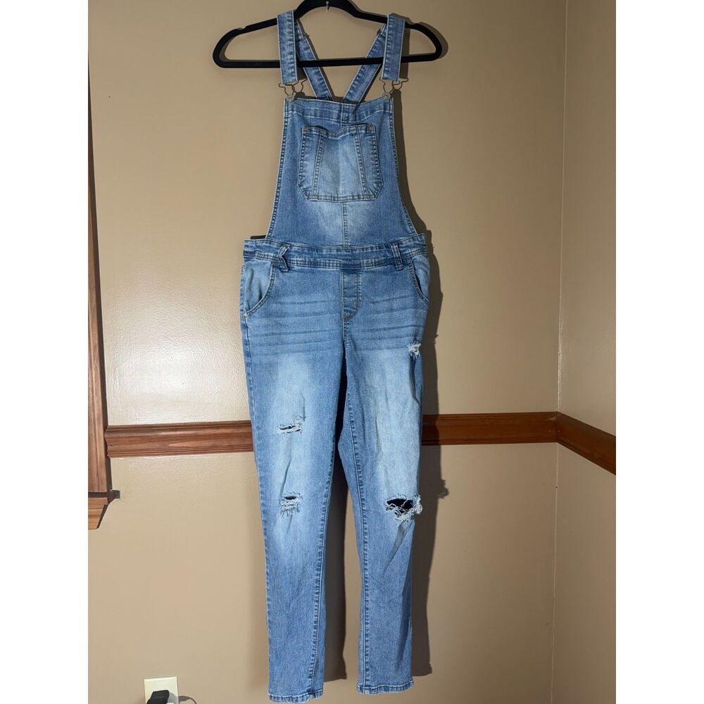 WallFlower Tomboy Distressed Denim Overalls Size M Y2K Blue Jean